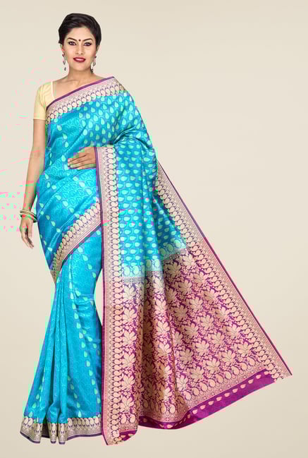 Pavecha's Blue Banarasi Cotton Silk Printed Saree Pavecha's Blue Banarasi Cotton Silk Printed Saree