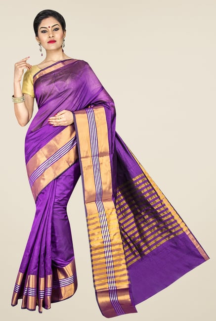 Pavecha's Purple Banarasi Cotton Silk Solid Saree Pavecha's Purple Banarasi Cotton Silk Solid Saree