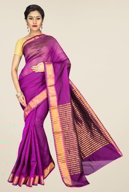 Pavecha's Magenta Banarasi Cotton Silk Solid Saree Pavecha's Magenta Banarasi Cotton Silk Solid Saree