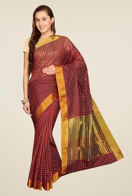 Pavecha's Maroon Banarasi Cotton Silk Saree Pavecha's Maroon Banarasi Cotton Silk Saree
