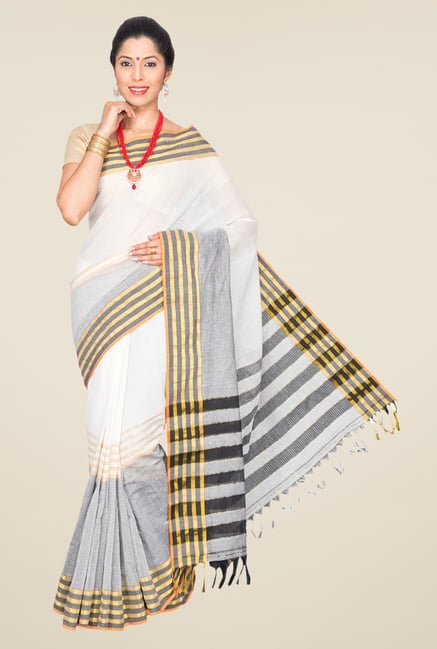 Pavecha's White & Grey Mangalagiri Cotton Saree Pavecha's White & Grey Mangalagiri Cotton Saree