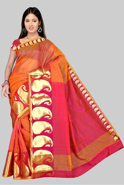 Pavecha's Orange Chettinad Cotton Silk Saree Pavecha's Orange Chettinad Cotton Silk Saree