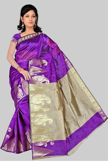 Pavecha's Purple Banarasi Khicha Cotton Silk Saree Pavecha's Purple Banarasi Khicha Cotton Silk Saree