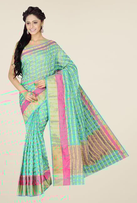 Pavecha's Green Banarasi Cotton Silk Checks Saree Pavecha's Green Banarasi Cotton Silk Checks Saree