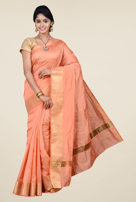 Pavecha's Peach Banarasi Cotton Silk Saree Pavecha's Peach Banarasi Cotton Silk Saree