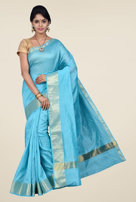 Pavecha's Blue Banarasi Cotton Silk Saree Pavecha's Blue Banarasi Cotton Silk Saree