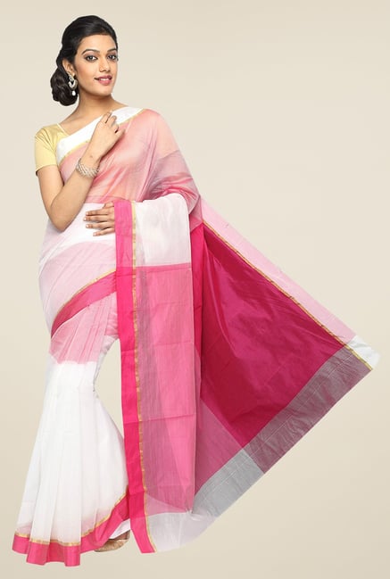 Pavecha's Off White & Pink Banarasi Cotton Silk Saree Pavecha's Off White & Pink Banarasi Cotton Silk Saree
