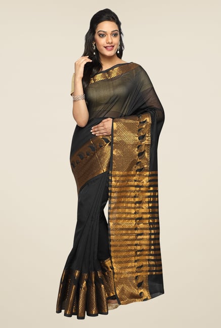 Pavecha's Black Banarasi Cotton Silk Zari Saree Pavecha's Black Banarasi Cotton Silk Zari Saree