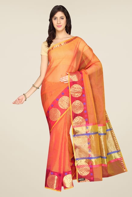 Pavecha's Orange Banarasi Kota Cotton Saree Pavecha's Orange Banarasi Kota Cotton Saree