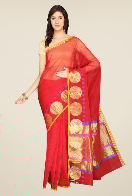 Pavecha's Red Banarasi Kota Cotton Saree Pavecha's Red Banarasi Kota Cotton Saree