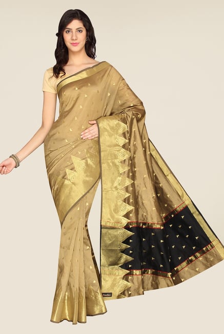 Pavecha's Beige Banarasi Silk Cotton Blend Saree Pavecha's Beige Banarasi Silk Cotton Blend Saree