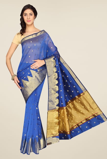 Pavecha's Blue Banarasi Silk Cotton Blend Saree Pavecha's Blue Banarasi Silk Cotton Blend Saree
