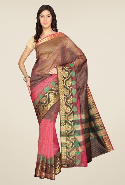 Pavecha's Pink & Black Banarasi Silk Cotton Blend Saree Pavecha's Pink & Black Banarasi Silk Cotton Blend Saree