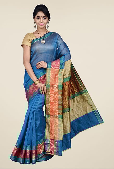 Pavecha's Blue Banarasi Cotton Silk Saree Pavecha's Blue Banarasi Cotton Silk Saree