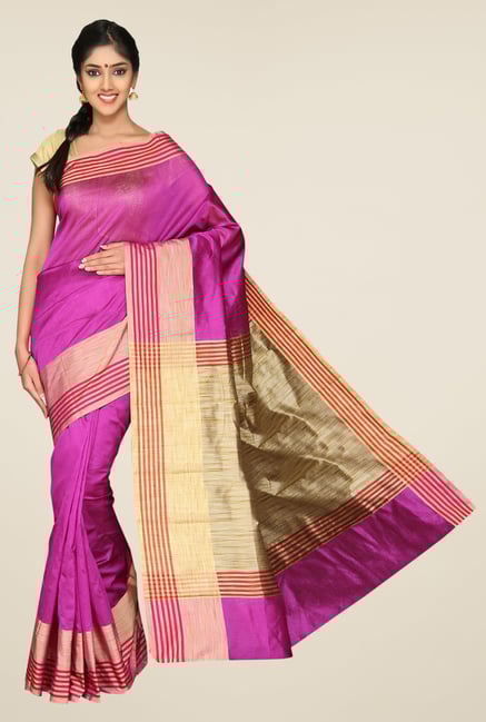 Pavecha's Purple Banarasi Cotton Silk Solid Zari Saree Pavecha's Purple Banarasi Cotton Silk Solid Zari Saree