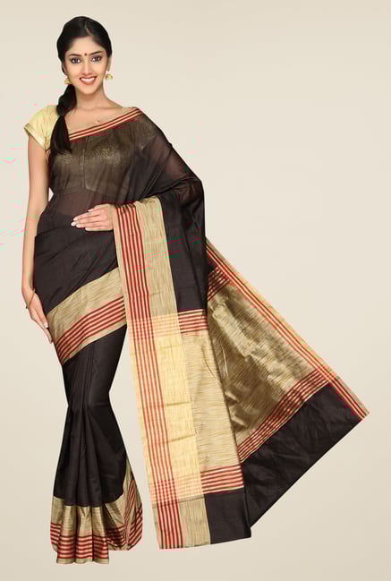 Pavecha's Black Banarasi Cotton Silk Solid Zari Saree Pavecha's Black Banarasi Cotton Silk Solid Zari Saree