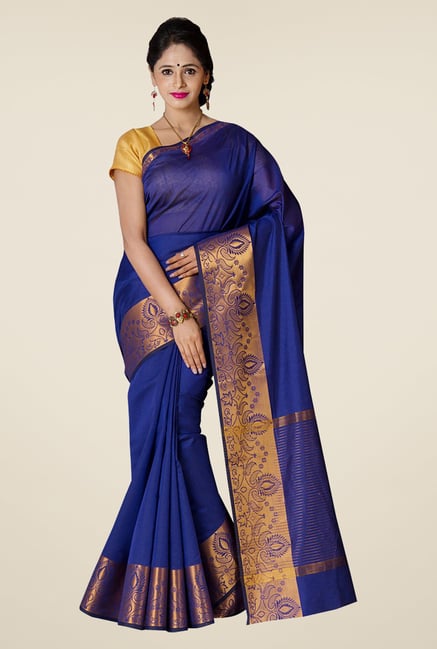 Pavecha's Royal Blue Banarasi Cotton Silk Saree Pavecha's Royal Blue Banarasi Cotton Silk Saree