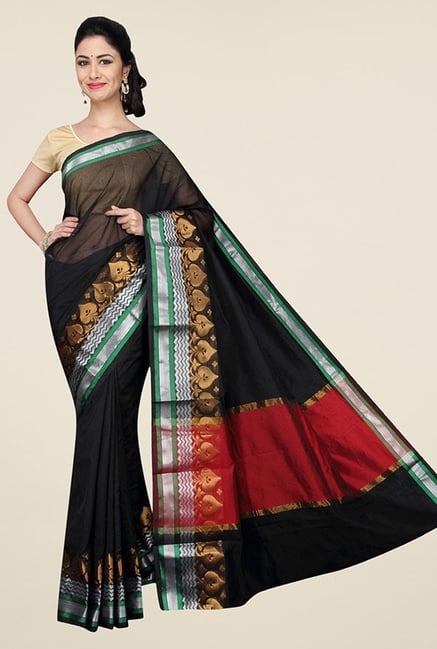 Pavecha's Black Banarasi Cotton Silk Solid Saree Pavecha's Black Banarasi Cotton Silk Solid Saree
