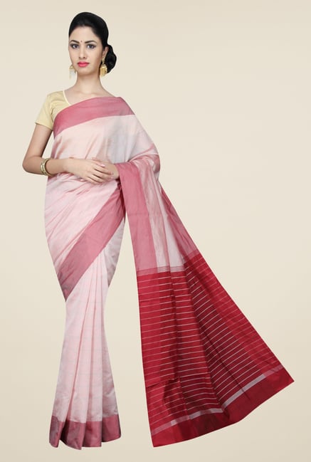 Pavecha's Pink & Red Banarasi Cotton Silk Solid Saree Pavecha's Pink & Red Banarasi Cotton Silk Solid Saree