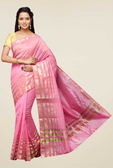 Pavecha's Pink Banarasi Cotton Silk Zari Saree Pavecha's Pink Banarasi Cotton Silk Zari Saree