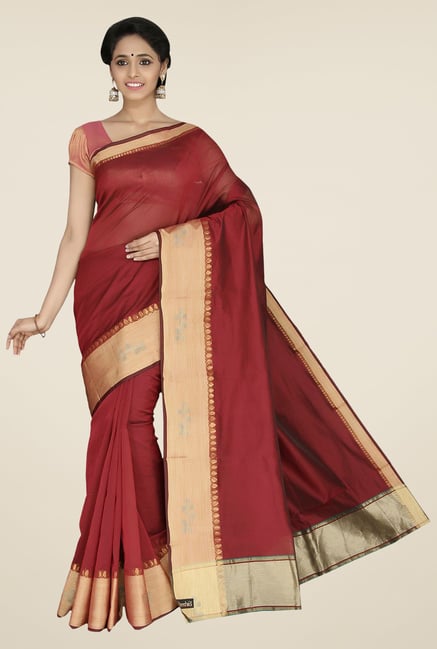Pavecha's Maroon Banarasi Cotton Silk Saree Pavecha's Maroon Banarasi Cotton Silk Saree
