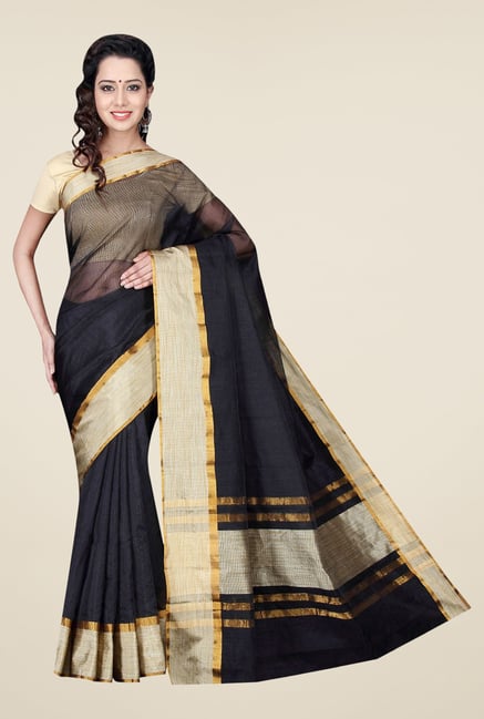 Pavecha's Black Banarasi Cotton Silk Solid Saree Pavecha's Black Banarasi Cotton Silk Solid Saree
