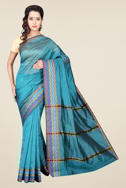 Pavecha's Teal Banarasi Cotton Silk Saree Pavecha's Teal Banarasi Cotton Silk Saree