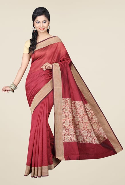 Pavecha's Rust Banarasi Cotton Silk Solid Saree Pavecha's Rust Banarasi Cotton Silk Solid Saree