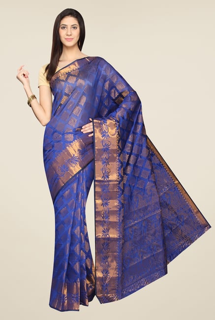Pavecha's Blue Banarasi Silk Cotton Blend Saree Pavecha's Blue Banarasi Silk Cotton Blend Saree
