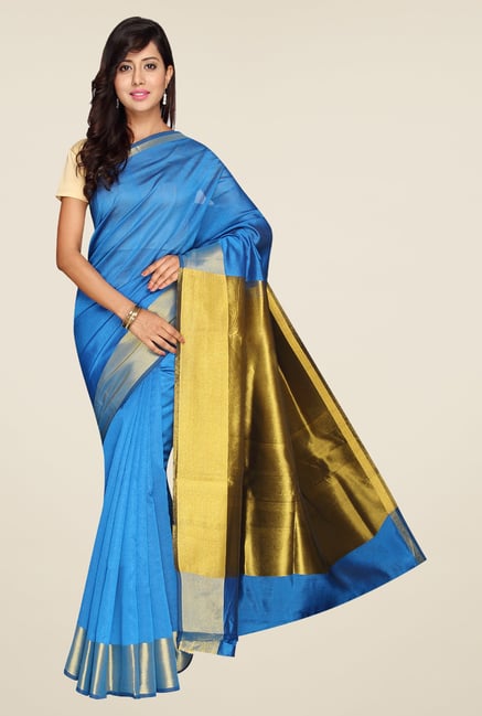Pavecha's Blue Banarasi Silk Cotton Blend Saree Pavecha's Blue Banarasi Silk Cotton Blend Saree
