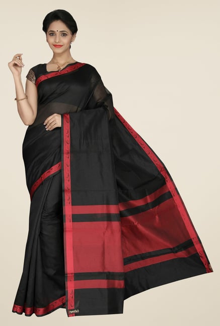 Pavecha's Black Banarasi Cotton Silk Solid Saree Pavecha's Black Banarasi Cotton Silk Solid Saree