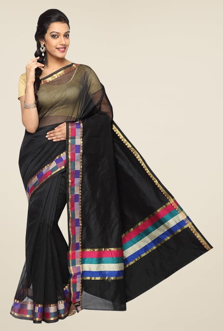 Pavecha's Black Banarasi Cotton Silk Zari Solid Saree Pavecha's Black Banarasi Cotton Silk Zari Solid Saree
