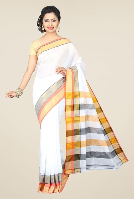 Pavecha's White Mangalagiri Cotton Solid Saree Pavecha's White Mangalagiri Cotton Solid Saree