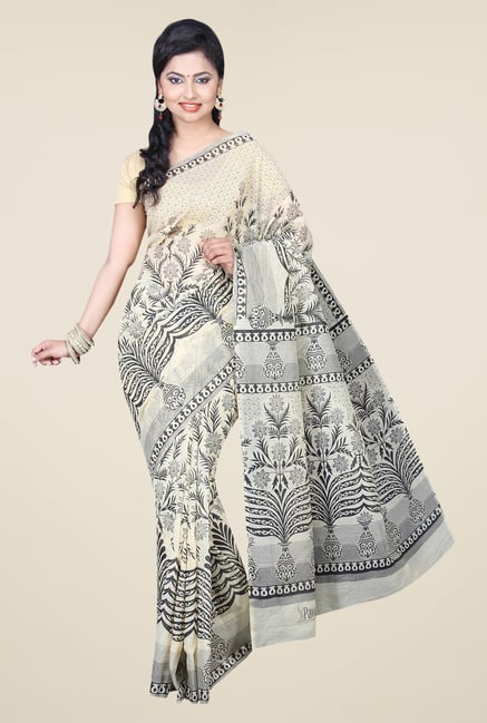 Pavecha's Beige Gadwal Cotton Floral Print Saree Pavecha's Beige Gadwal Cotton Floral Print Saree