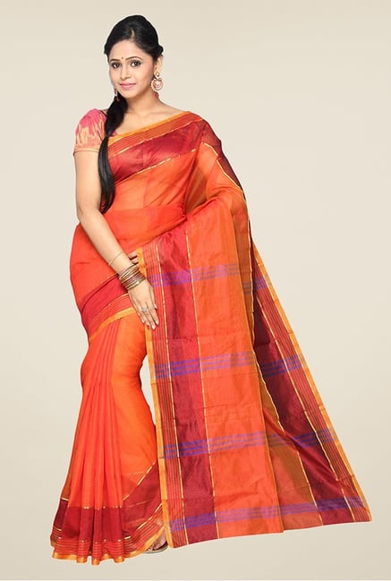 Pavecha's Orange Banarasi Cotton Silk Saree Pavecha's Orange Banarasi Cotton Silk Saree