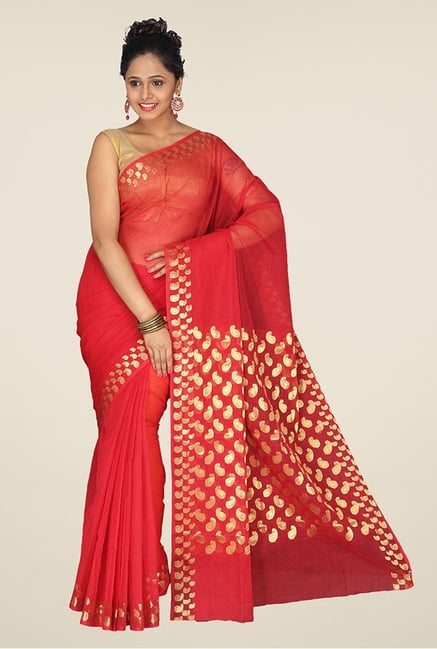 Pavecha's Red Banarasi Cotton Silk Kota Doria Saree Pavecha's Red Banarasi Cotton Silk Kota Doria Saree