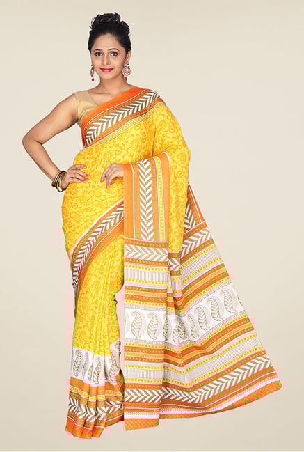 Pavecha's Yellow & Orange Synthetic Saree Pavecha's Yellow & Orange Synthetic Saree