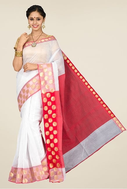 Pavecha's White Banarasi Silk Cotton Blend Saree Pavecha's White Banarasi Silk Cotton Blend Saree