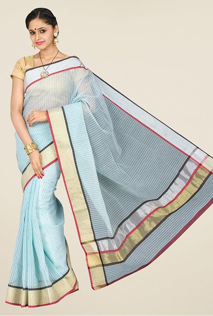 Pavecha's Blue Banarasi Silk Cotton Blend Saree Pavecha's Blue Banarasi Silk Cotton Blend Saree