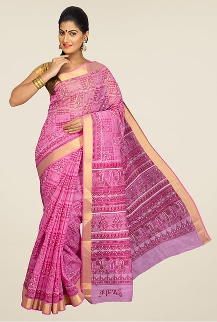 Pavecha's Pink Gadwal Cotton Saree Pavecha's Pink Gadwal Cotton Saree