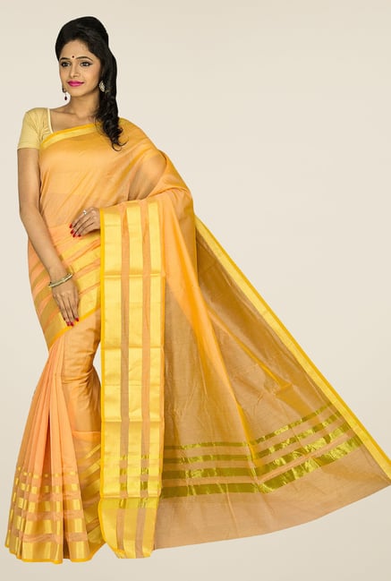 Pavecha's Orange Banarasi Cotton Silk Saree Pavecha's Orange Banarasi Cotton Silk Saree