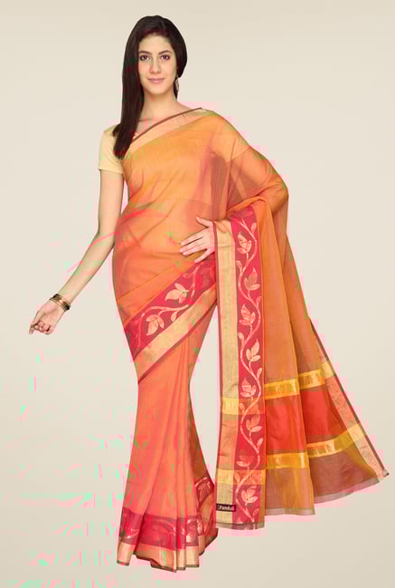 Pavecha's Orange Banarasi Kota Cotton Saree Pavecha's Orange Banarasi Kota Cotton Saree