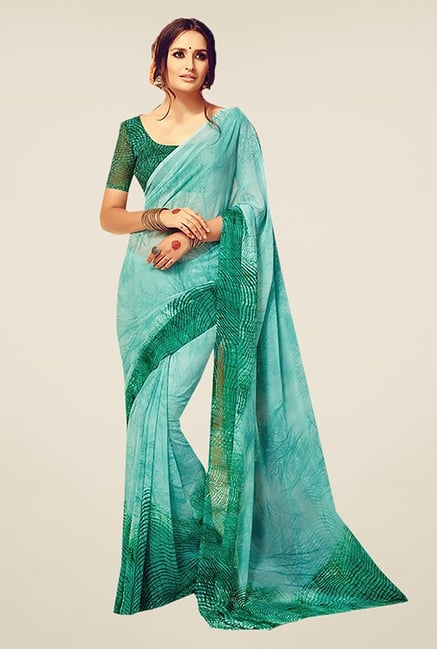 Ishin Green Faux Georgette Printed Saree Ishin Green Faux Georgette Printed Saree