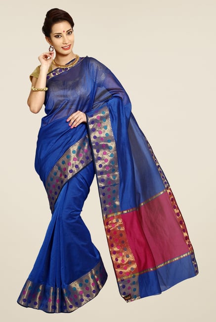 Pavecha's Navy Banarasi Cotton Silk Saree Pavecha's Navy Banarasi Cotton Silk Saree