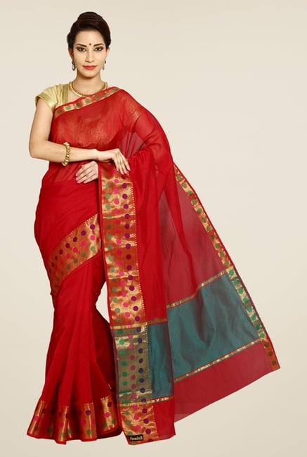 Pavecha's Red Banarasi Cotton Silk Saree Pavecha's Red Banarasi Cotton Silk Saree