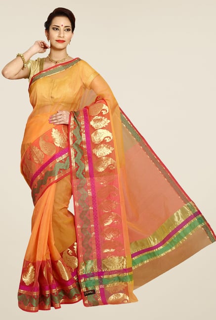 Pavecha's Orange Banarasi Cotton Silk Saree Pavecha's Orange Banarasi Cotton Silk Saree