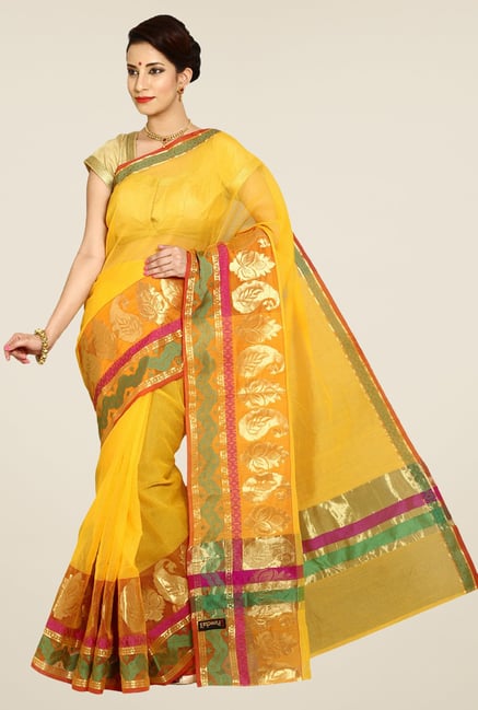 Pavecha's Yellow Banarasi Cotton Silk Saree Pavecha's Yellow Banarasi Cotton Silk Saree