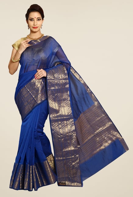 Pavecha's Navy Banarasi Cotton Silk Saree Pavecha's Navy Banarasi Cotton Silk Saree