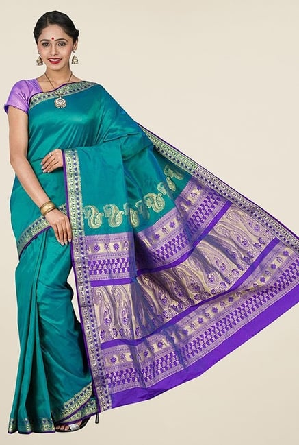 Pavecha's Teal Kanjivaram Art Silk Saree Pavecha's Teal Kanjivaram Art Silk Saree