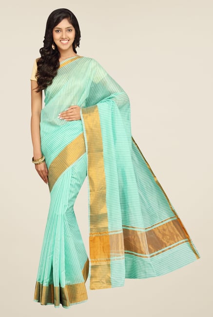 Pavecha's Turquoise Banarasi Cotton Silk Saree Pavecha's Turquoise Banarasi Cotton Silk Saree